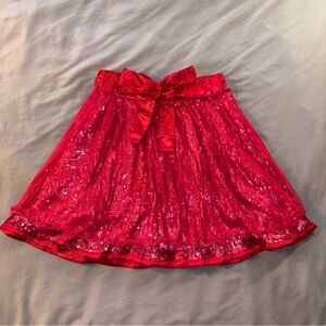 Garnet Hill Girls Skirt Sz 12 Red Sequin Tulle Satin Ruffle Bow Holiday Party
